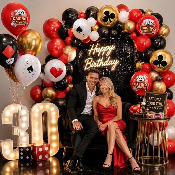 HILAVO Casino Balloons 12 Inch Dice Poker Casino Theme Balloons Red Black Gold - Image 4