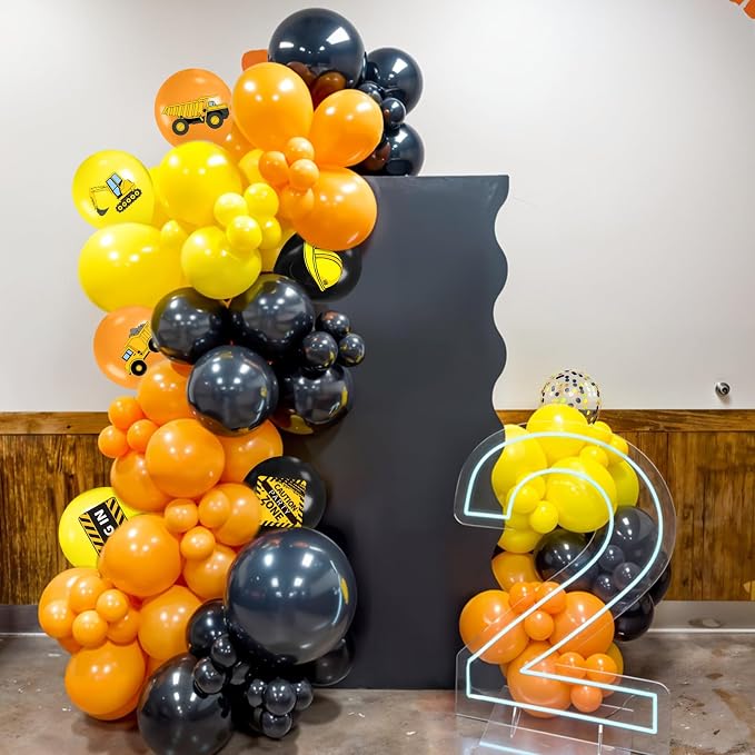 Construction Balloons, 12 Inch Black Yellow Orange Truck Printed Confetti - Image 7