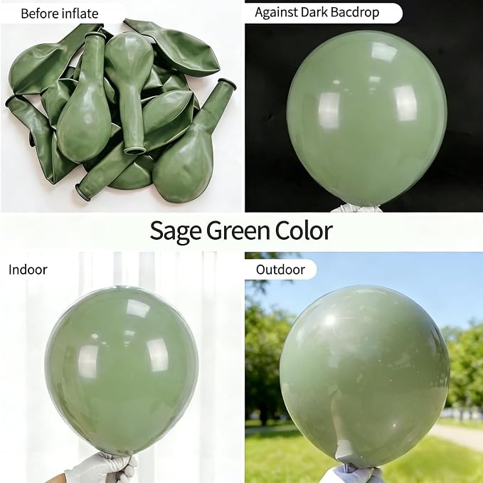 50pcs Sage Green Balloons 12 Inch, Matte Olive Eucalyptus Green Latex Balloon - Image 6