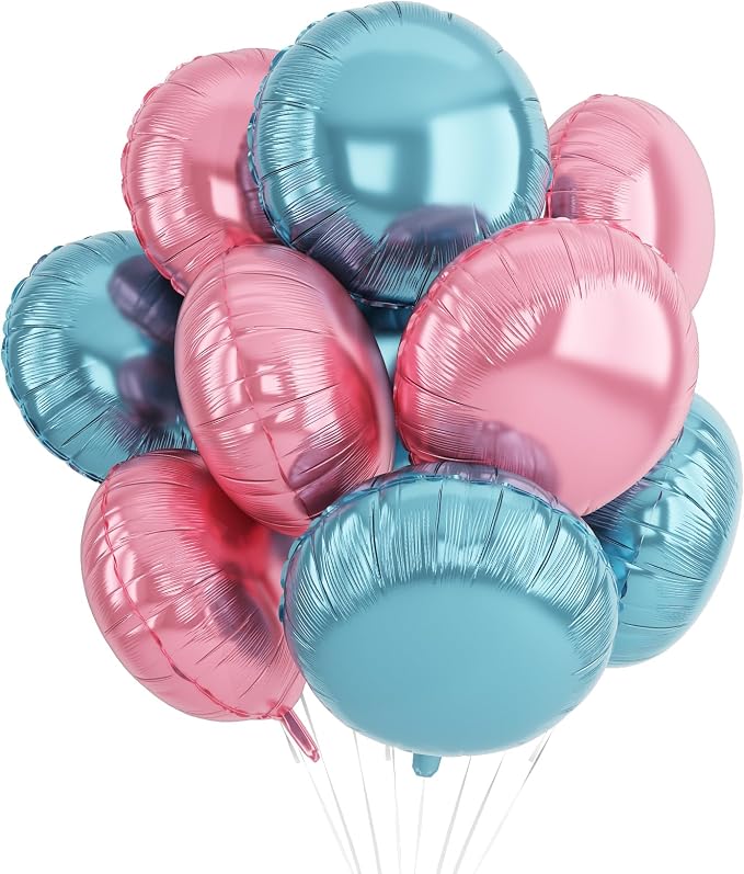 20PCS 18 Inch Round Foil Balloon, Light Blue Pink Round Shaped Balloons by Paready
