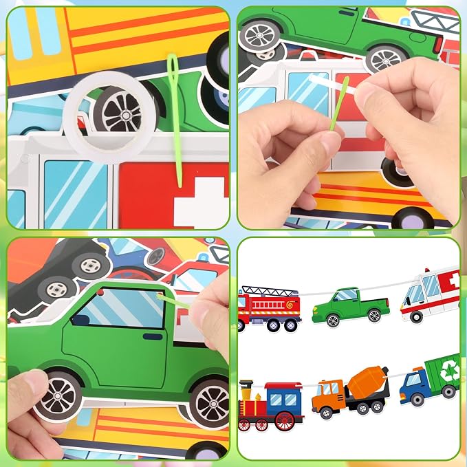 Hooqict Happy Birthday Banner Transportation Birthday Decorations Car Train - Image 7