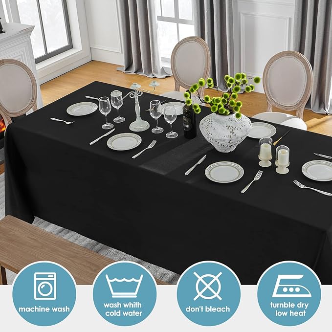 VidaFete Tablecloth 90 * 132inch Rectangle Table Cloth Polyester, Stain Wrinkle Resistant Polyester Dining Table Cover for Kitchen Dinning Party Wedding Rectangular Tabletop Buffet Decoration(Black)