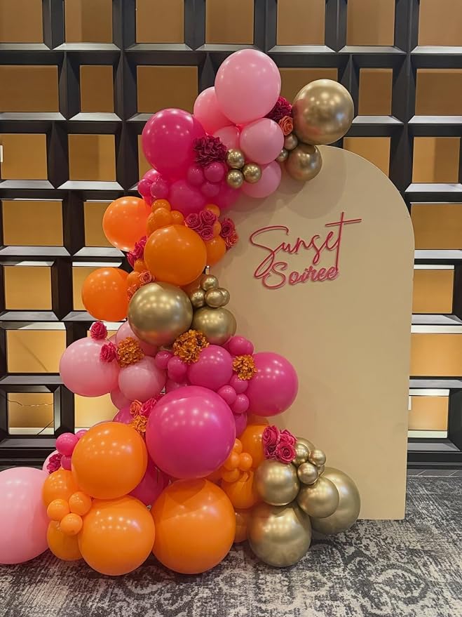 Pink and Orange Balloons Arch Kit 124pcs different sizes | - Image 5