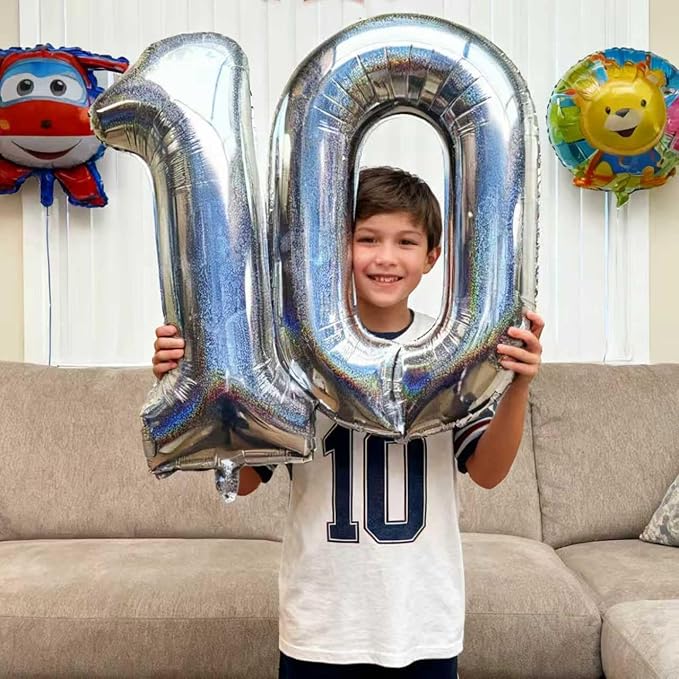 Laser Silver Number 10 Balloons 40 Inch Giant Number Silver 10 Foil Mylar - Image 6