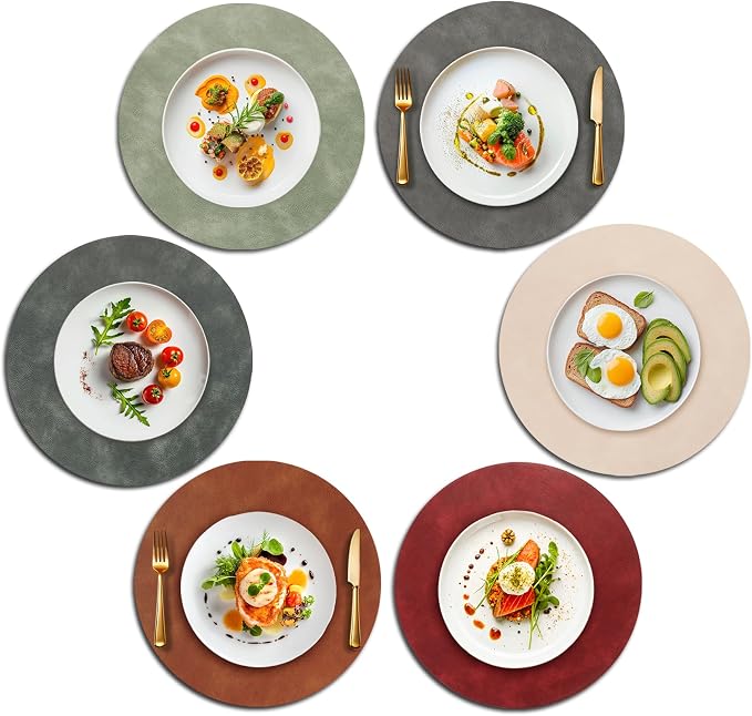 UnivoColors Placemats Round Faux Leather Placemats Set of 6-Waterproof-Wipe by UnivoColors