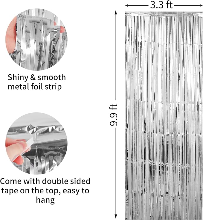 5 Pack 3.3 x 9.9 ft Silver Fringe Backdrop Streamers Party Decorations | Foil - Image 2
