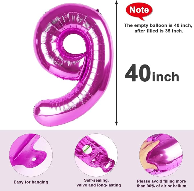 9 Balloon Numbers Birthday Decorations, 40In Rose Purple Balloons - Image 5