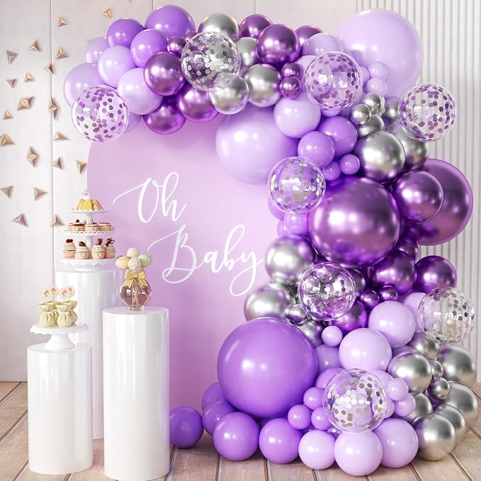 MEBAY Purple and Silver Balloon Garland Arch Kit by MEBAY
