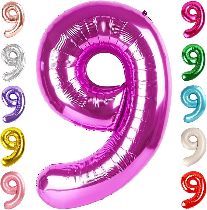 9 Balloon Numbers Birthday Decorations, 40In Rose Purple Balloons by Mluchee