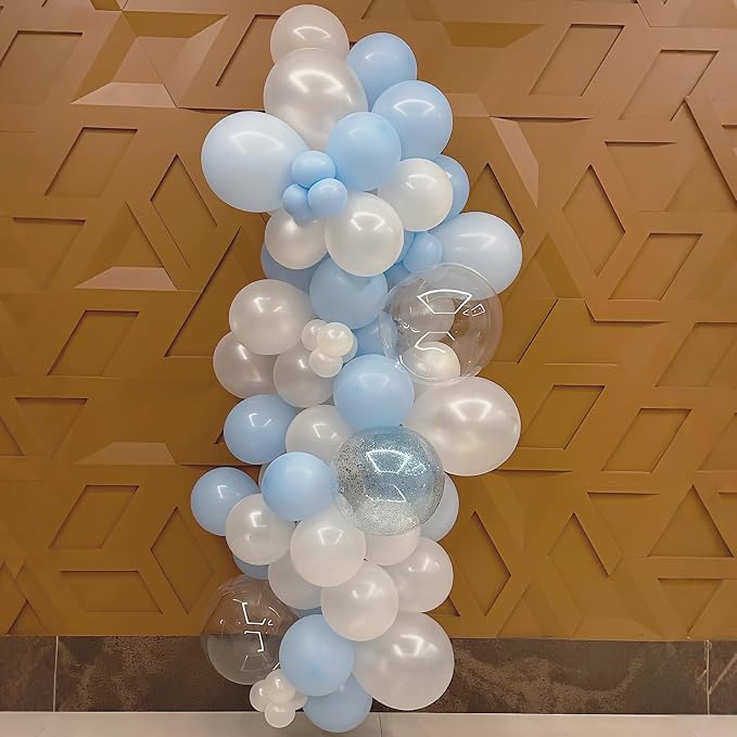 Pastel Blue White Balloons Garland Arch Kit, Light Baby Blue Clear Balloon - Image 7