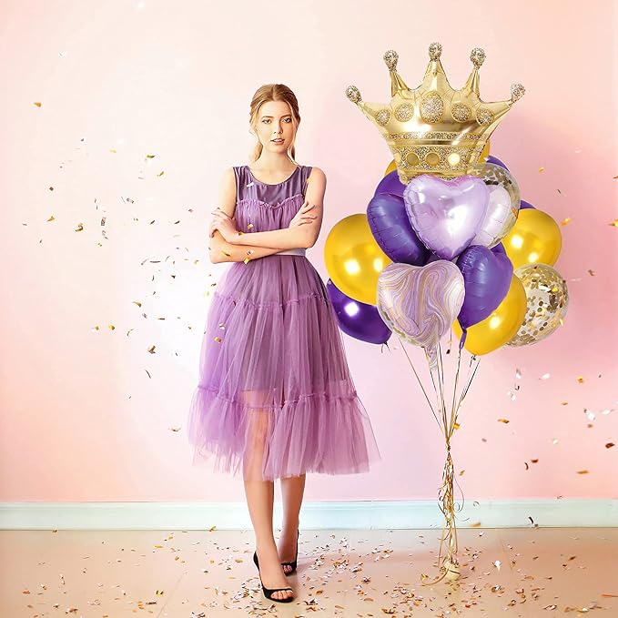 Purple Balloons Birthday Decorations，Gold Crown Princess Foil Balloons Set - Image 6