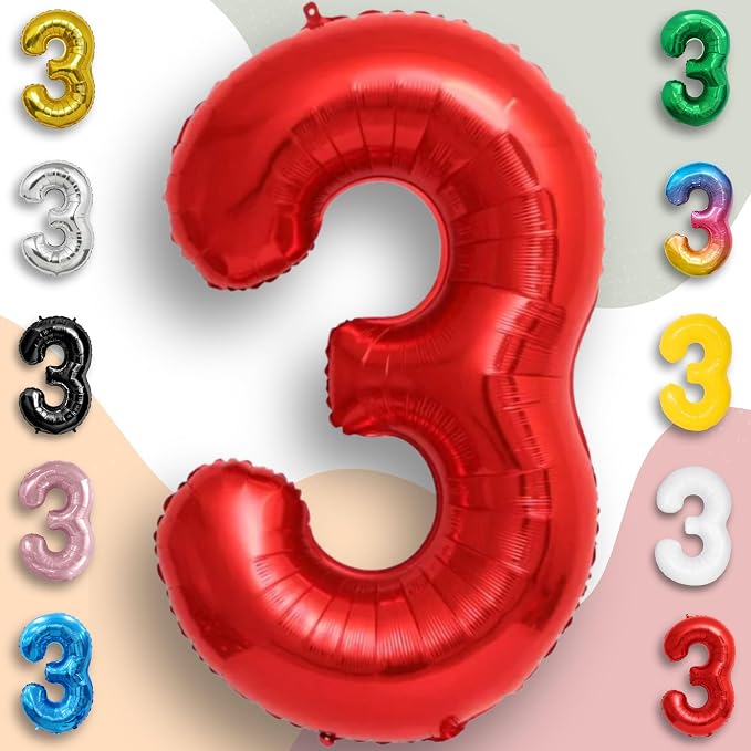 Red Number Balloon 3 Mylar Foil Balloons 40 inch - Image 4