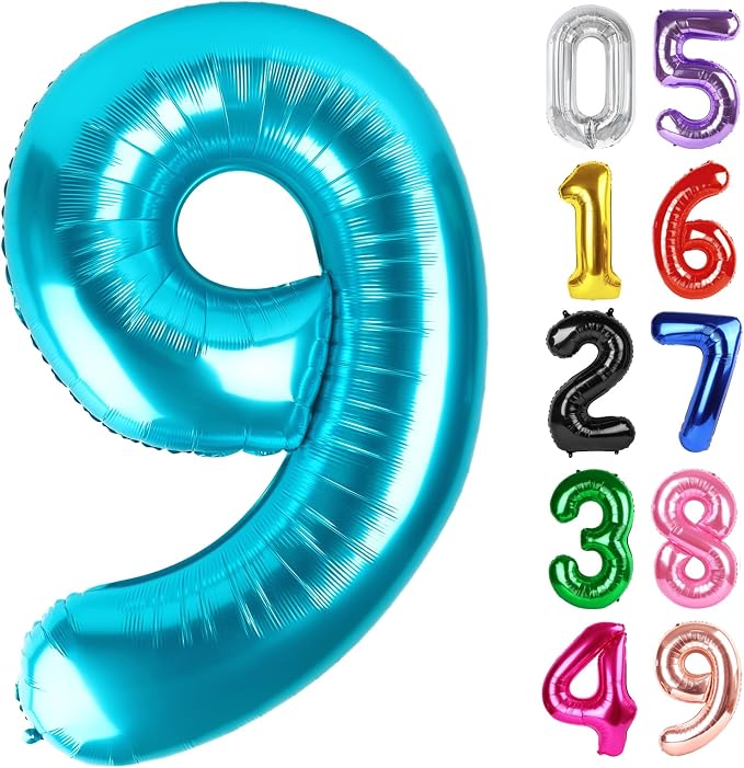 Light Blue Number 9 Balloon 40 Inch, 9th Birthday Decorations Men Women | Foil by IWERP
