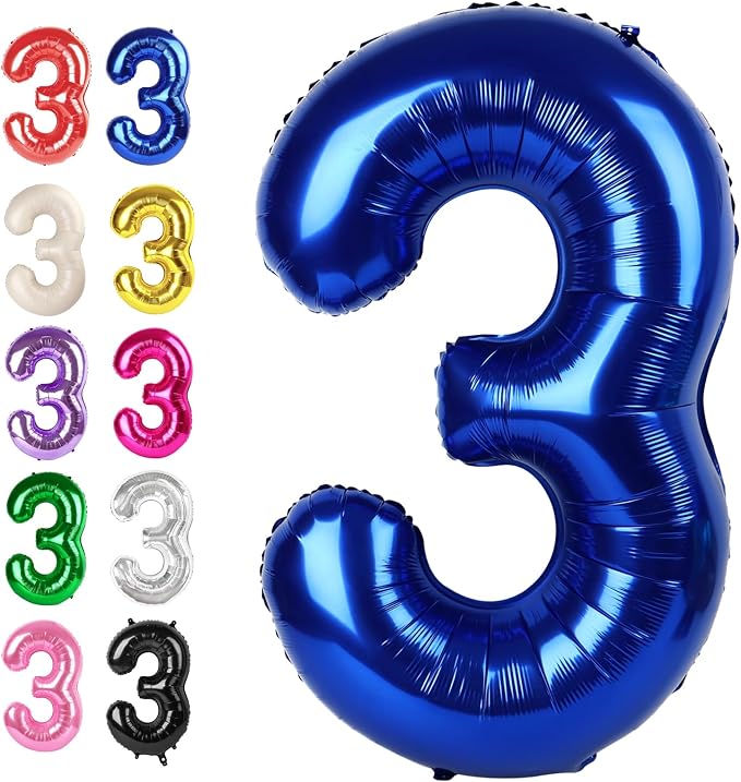 Night Blue Number 3 Balloon 40 inch, 3rd Birthday Party Balloons Decorations | by Upgesy