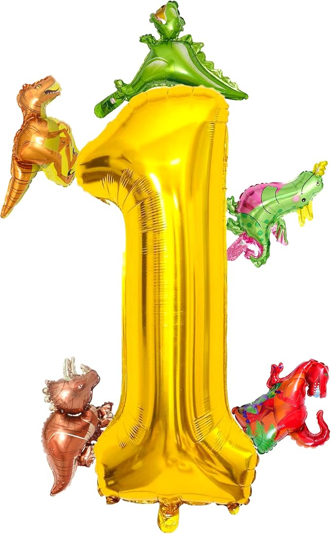 LilyZheng Dinosaur Number 1 Balloon, 40 Inch Large Gold Foil Number Balloon by LILYZHENG