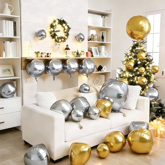 Gold and Silver Round Balloons Foil, Metallic Gold Silver Balloons - Image 7