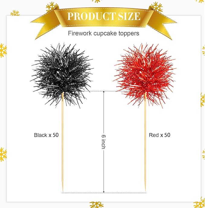 Chinco 100 Pcs Halloween Foil Firework Cupcake Toppers | Sparkle Tinsel Cake - Image 4