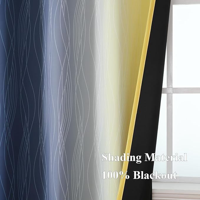 Yellow and Navy Blue Ombre Blackout Curtains - Image 5