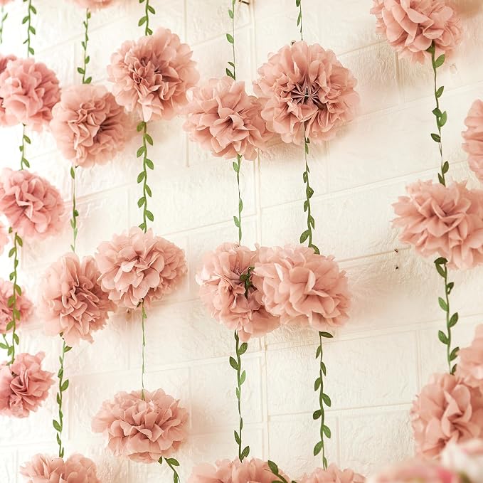 Pink Tissue Paper Pom Pom Garlands, Paper Flowers by Homarakble