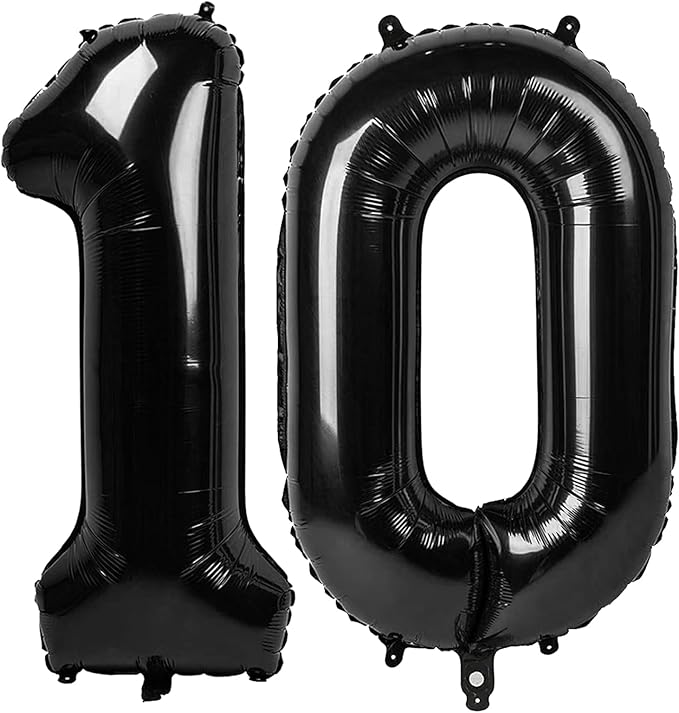 Black Number 10 Balloon 40 Inch, 10th Birthday Party Decorations Men Women | by IWERP