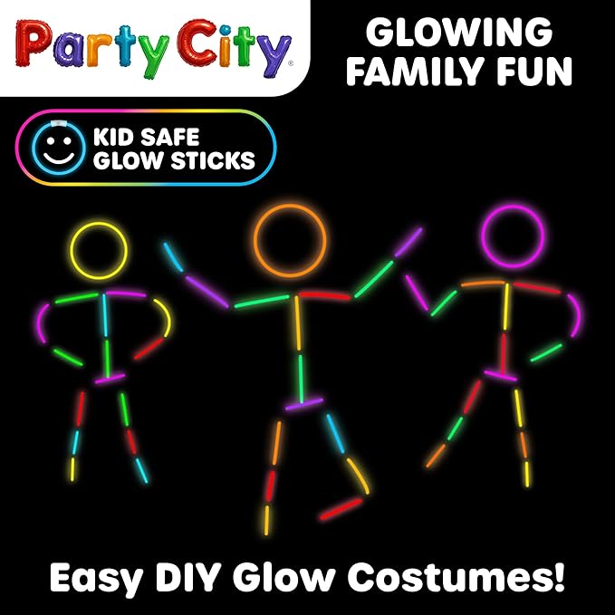 Party City 50 Glow Sticks Bulk Party Pack 8”– Neon Glow in the Dark Party Supplies, Glowsticks with Connectors Bracelets & Necklaces, Light Up Favors for Kids, Adults, Birthdays, Parties, Decorations
