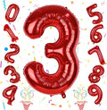 3rd Birthday Number Balloons for Girls Kids, 40 Inch Red Number Balloons 3 by Isndare