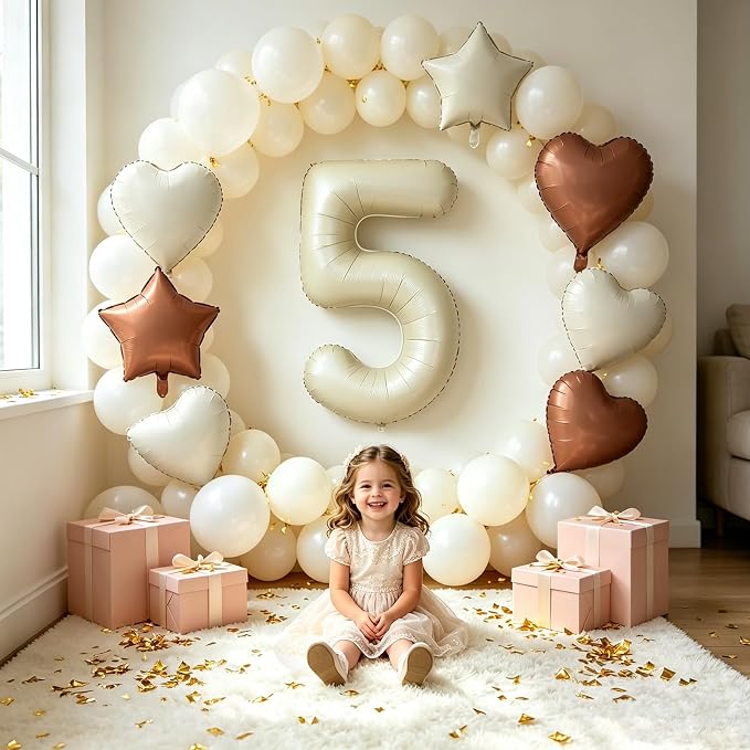 TONIFUL 5th Birthday Balloons 40 Inch Cream white Large Number 5 Foil Balloon - Image 6