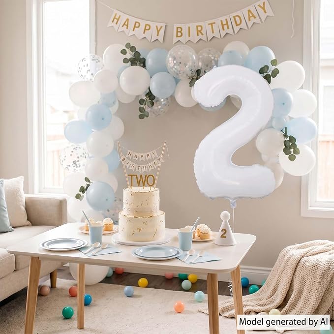 White Number 2 Balloon 40 Inch, Large Mylar Foil Two Balloon - Image 7