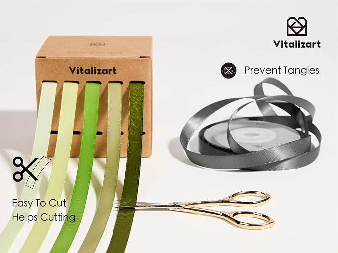 Vitalizart Green Ribbons for Crafts 3/8" x 50Yds Double-Faced Satin Thin | - Image 5
