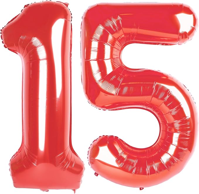 Red 15 Balloon - Number Balloon 40 Inch, 15th Red Birthday Decorations | Large by IWERP