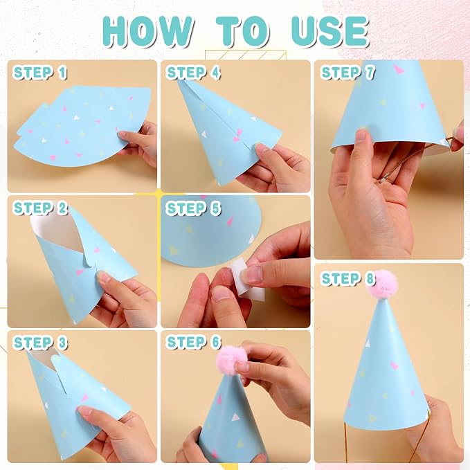10 PCS Birthday Party Hats for Kids Adults, DIY Cone Hat - Image 4