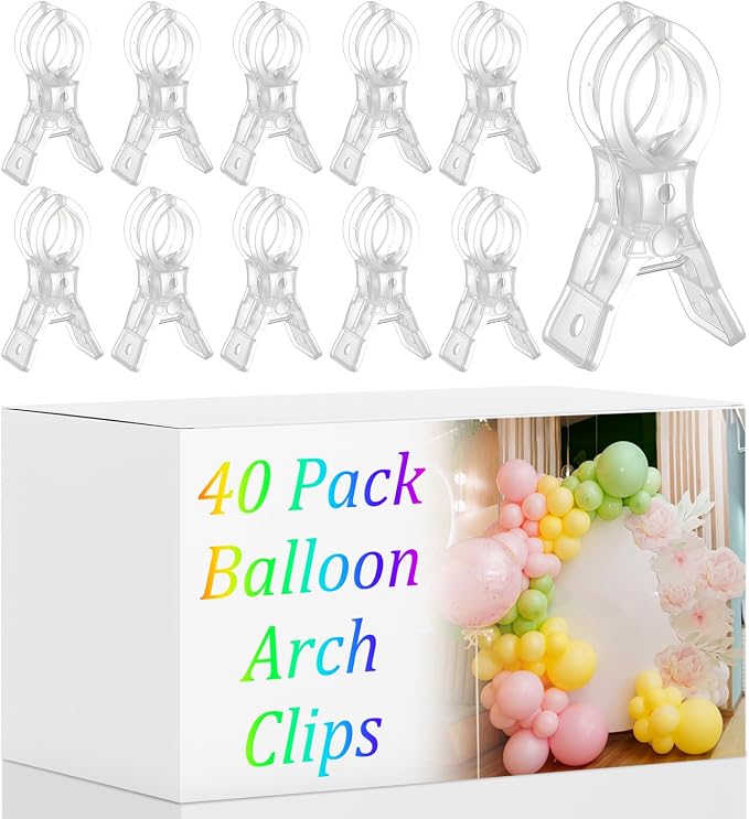 LemonRoad 40 Pack Large Balloon Arch Clips Plastic Transparent Backdrop Spring - Image 8
