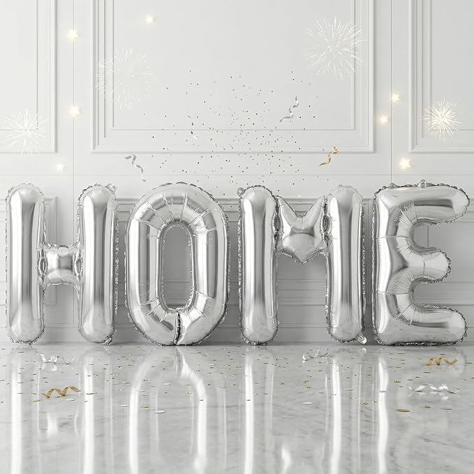 40 Inch Silver HOME Balloons, Large Silver Letter Foil Balloon by BIAPIAN