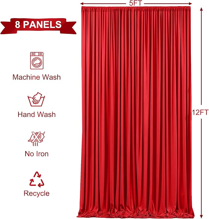 8 Panels Red Backdrop Curtains for Wedding Party Wrinkle Free Backdrops Curtain - Image 5