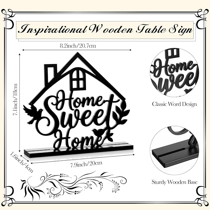 Geetery Farmhouse Table Centerpieces Wooden Home Sweet Decorative Sign - Image 2