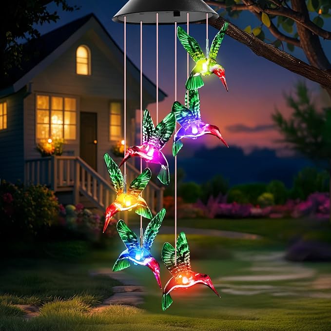 Winzwon Solar Wind Chimes, Christmas Gardening Hummingbird Gifts by Winzwon