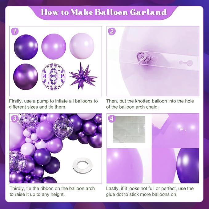 Purple Balloons Arch Kit for Birthday Party Decorations | 140Pcs Metallic Dark - Image 5