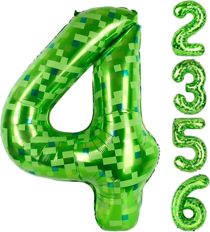 40 Inch Giant Green Pixel Miner Theme Number Balloons 40 Inch Foil Party by AXBMM