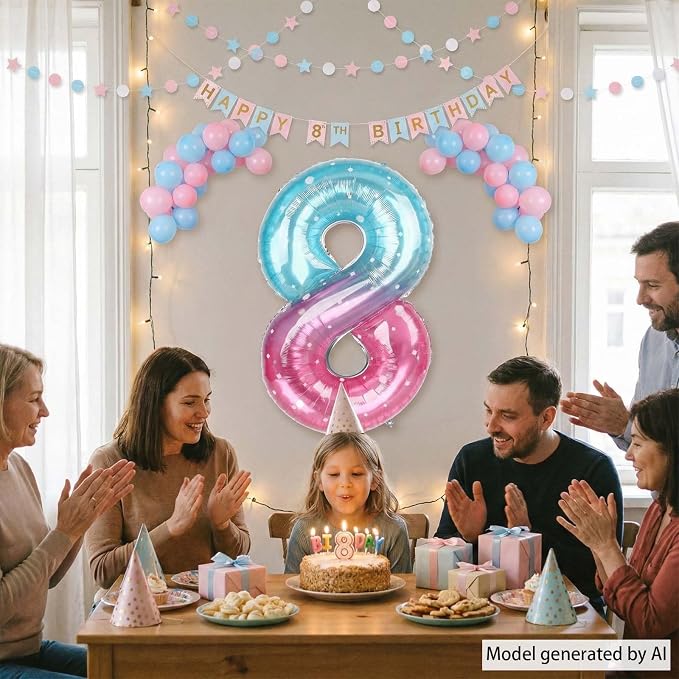 40 Inch Pink Blue Number 8 Balloon, Large Gradient Foil 8 Balloon - Image 7
