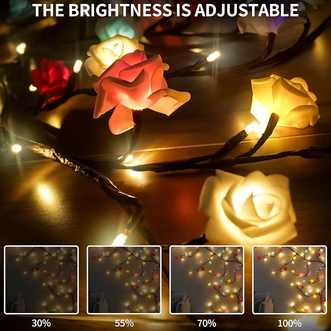 7.55FT 144LED Macaroon Rose Blossom Enchanted Willow Vine Light, Battery Box | - Image 2