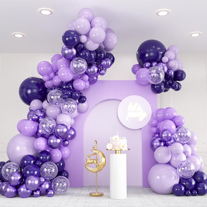 136-Pack Metallic Purple & Lavender Lilac Balloon Garland Kit | Dark/Light by ZizasAry