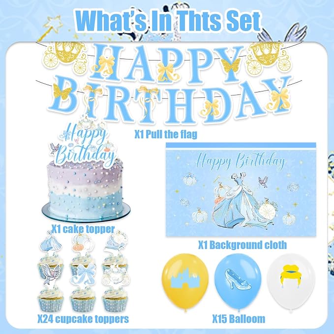 42Pack Cinderellas Party decoration pack include Banner, Honeycomb Centerpieces - Image 3