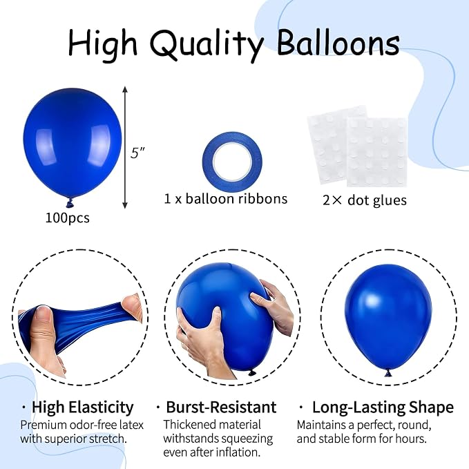 100pcs 5 Inch Small Royal Blue Balloons Arch Garland Fillers | 5” Mini Matte - Image 2