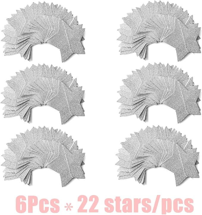 6 Pcs Glitter Silver Star Paper Garland Christmas Birthday Party Decorations - Image 7