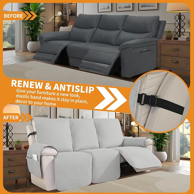 XINEAGE Water Resistant Recliner Cover, 3 seat Recliner Sofa Covers - Image 4