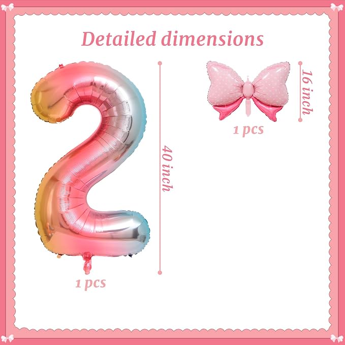 40-Inch Number 2 Gradient Giant Number Balloons And Mini Bow Balloons Foil - Image 2