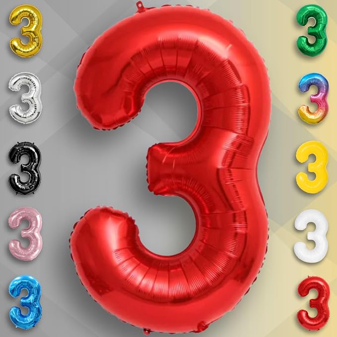 Red Number Balloon 3 Mylar Foil Balloons 40 inch - Image 2