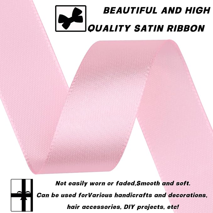 7/8 Inch 60 Yards Light Pink Satin Craft Ribbon-Single Face Polyester Ribbon - Image 3