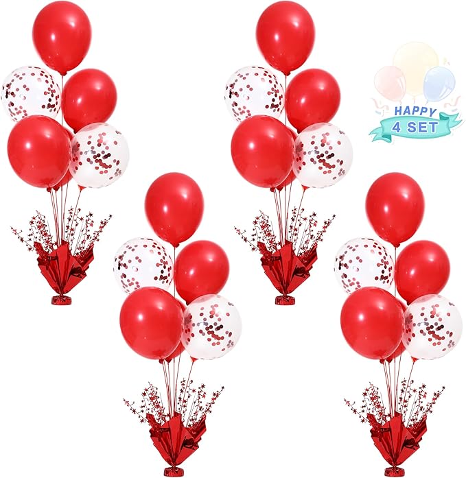 4 Set Red Balloon Centerpieces for Tables Red Balloons Stand Kit for Birthday by Suppromo