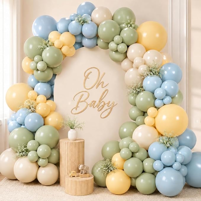 HILAVO Sage Green Dusty Blue Yellow Balloon Garland 126 Pcs Slate Blue Olive by HILAVO